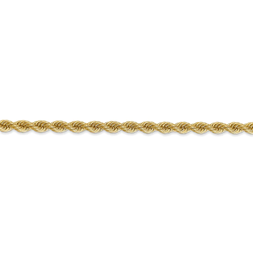 Black Bow Jewelry Company 14k Yellow Gold 3.65mm Solid Rope Chain Bracelet or Anklet, 9 Inch