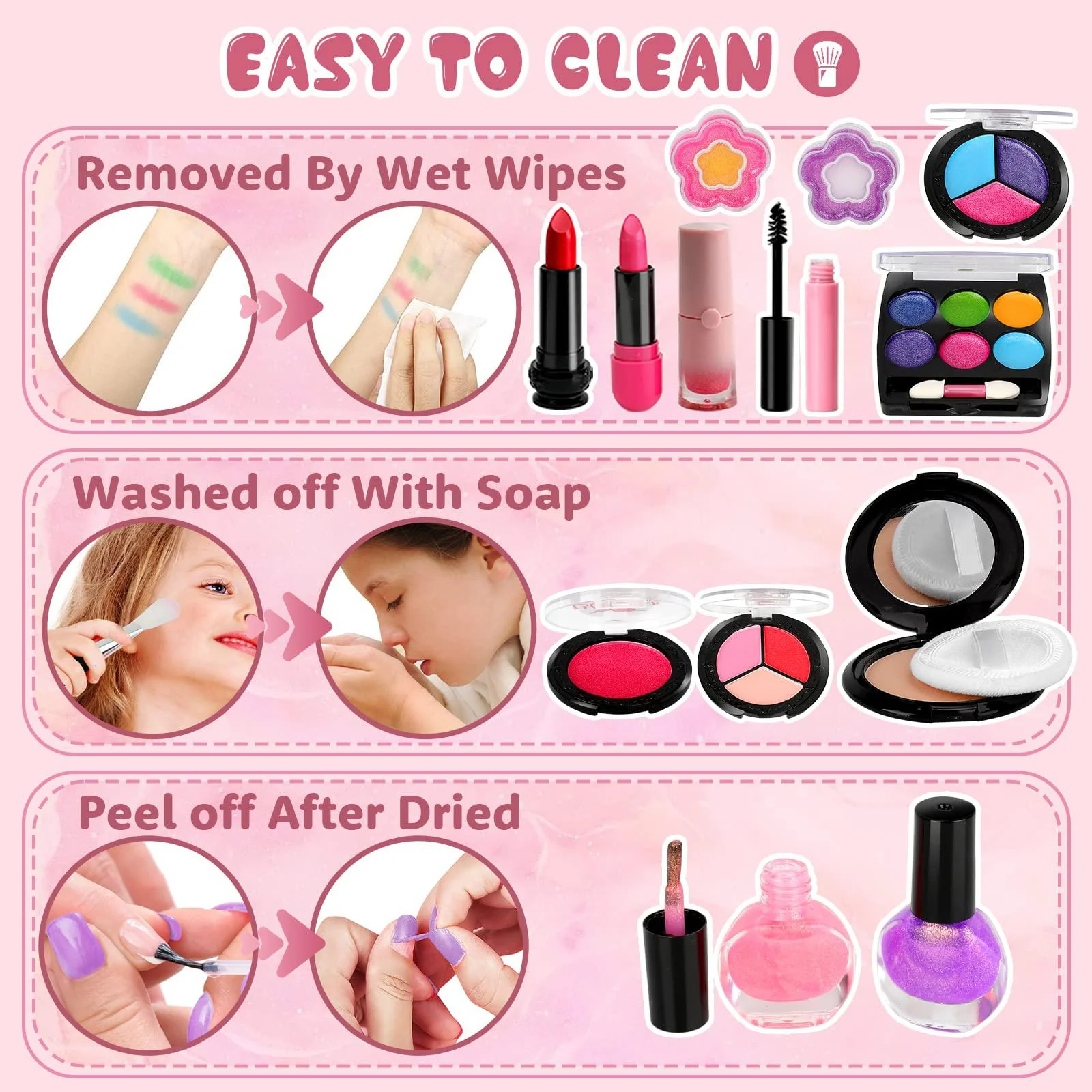 Flybay kids makeup kit for girls, real makeup kit for kids, washable makeup kit christmas toys for little girls child pretend play m