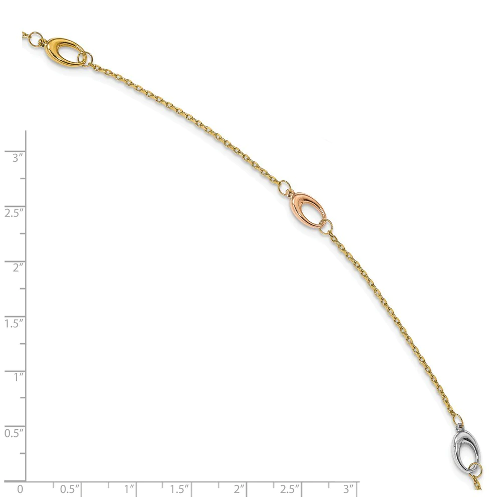 Jewelryweb 5mm 14k Tri-color Polished With 1inch Ext. Anklet - 9.5 Inch