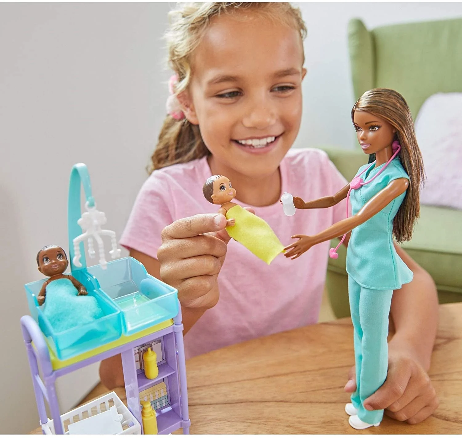 Barbie Baby Doctor Playset With Brunette Doll, 2 Infant Dolls