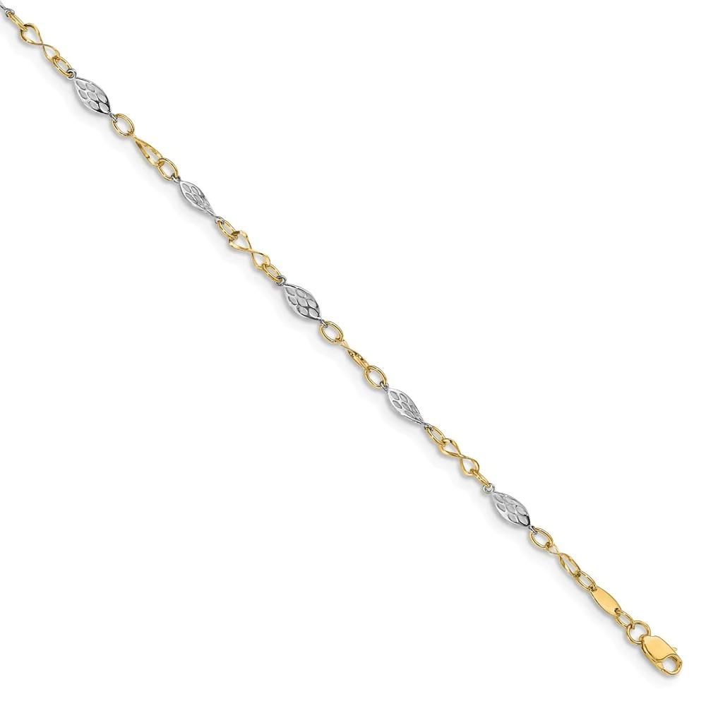 Jewelryweb 4.25mm 14k Two-tone Polished With 1inch Ext. Anklet - 9 Inch