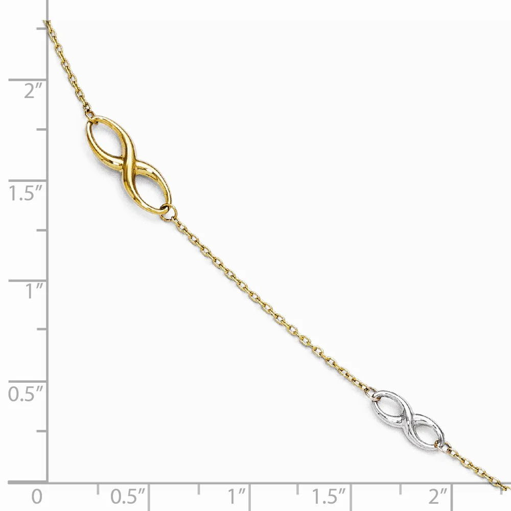 Jewelryweb 14k Two-Tone Gold Polished Anklet With 1inch Ext - 9 Inch - Measures 1mm Wide
