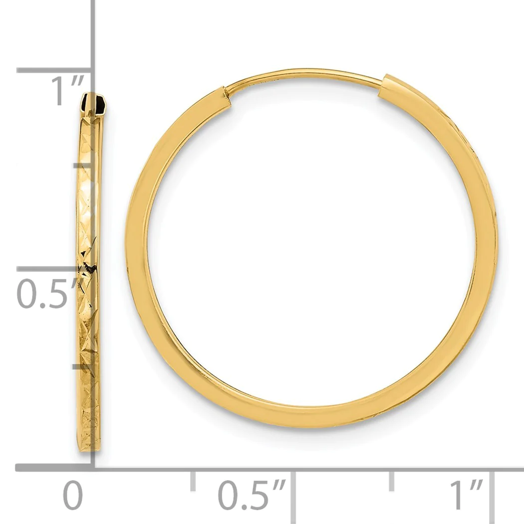 Jewelryweb 23mm 14k Sparkle-Cut Endless Hoop Earrings - Measures 23x23mm Wide 1.55mm Thick