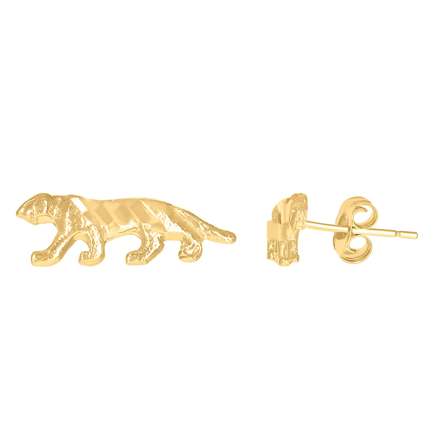 Jewelryweb 10k Yellow Gold Mens Tiger Stud Earrings