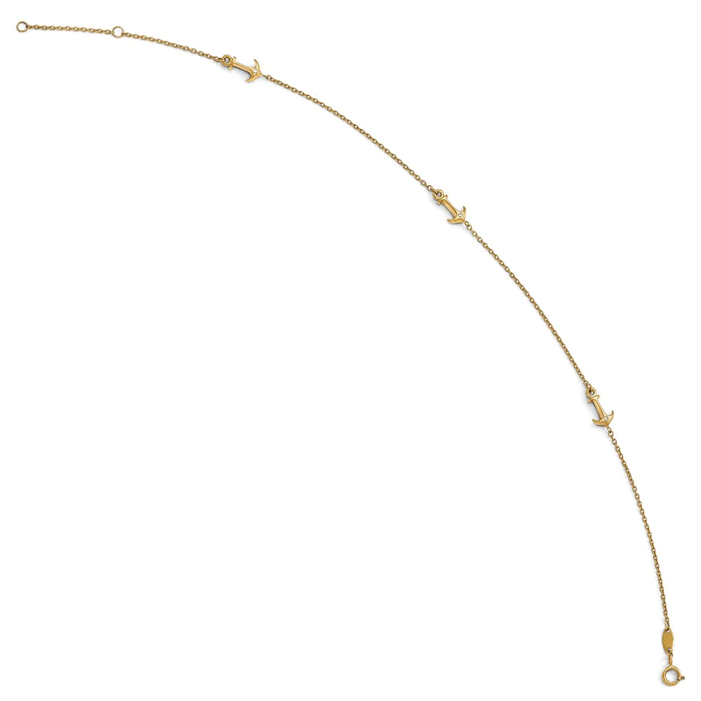 Black Bow Jewelry Company 14k Yellow Gold and Cubic Zirconia Anchor Station Anklet, 9-10 Inch