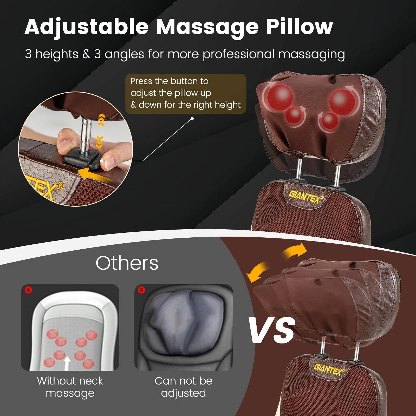 Great Choice Products Back Massage Seat Massage Cushion Back Massage Chair Pad For Home Office, Brown