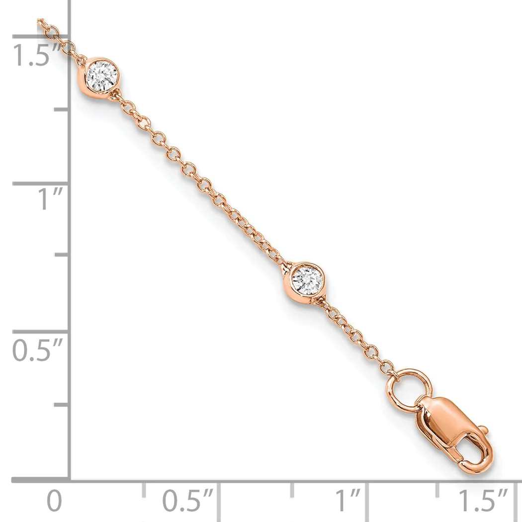 Jewelryweb 1.2mm True Origin 14k Rose Gold 1/2 Carat Lab Grown Diamond SI D E F 9 Station Anklet - 9 Inch