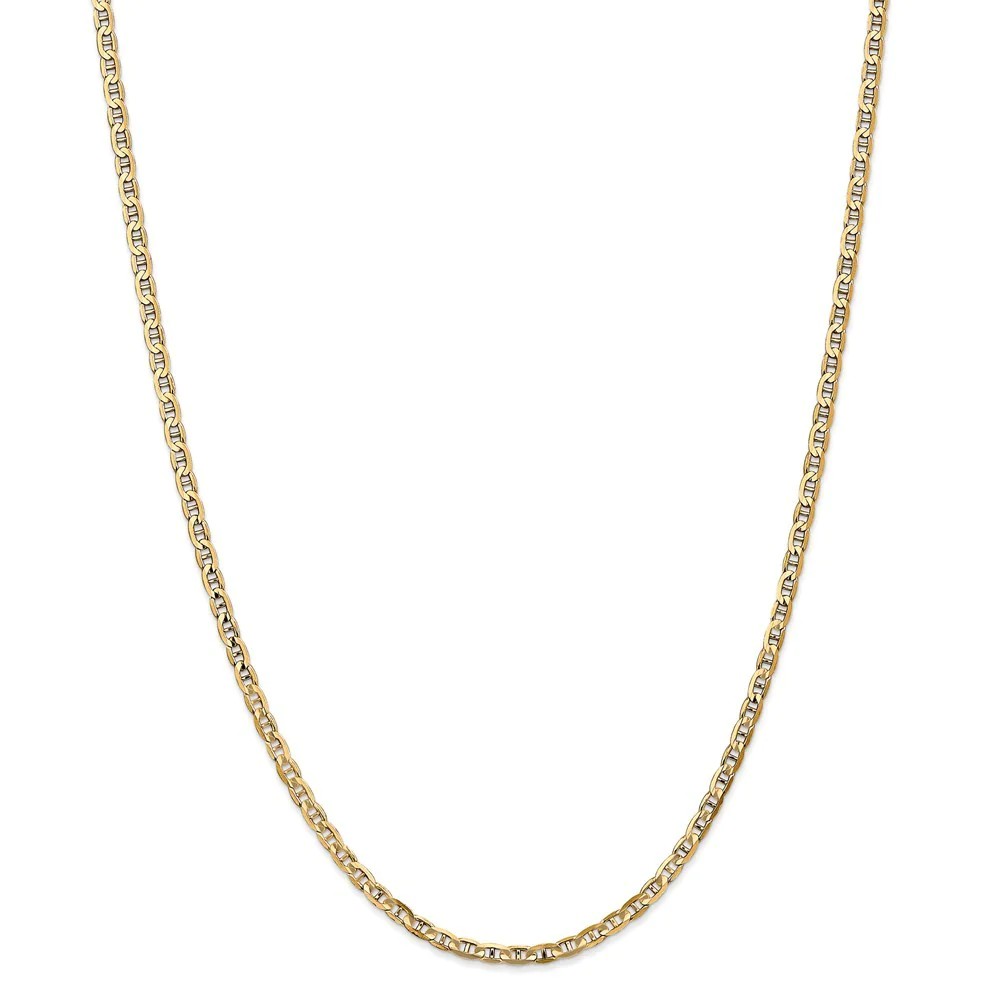 Jewelryweb 14k Yellow Gold 3mm Concave Anchor Chain Anklet - 10 Inch - Lobster Claw