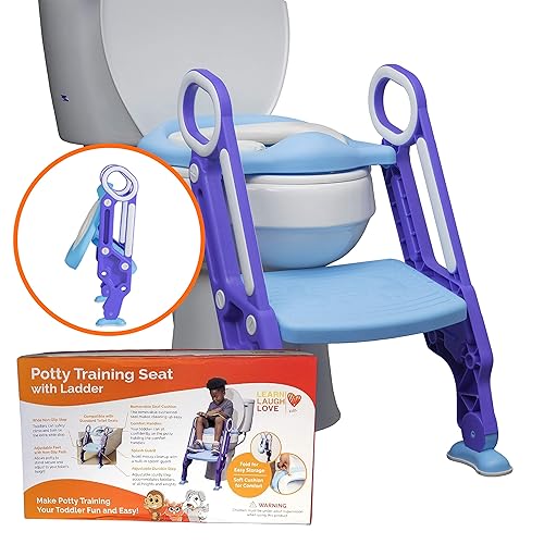 Learn Laugh Love Kids Potty Training Seat with Ladder - Potty Step Stool for Toddlers Fits Most Toilets, Folds for Storage. Potty Ladder is Durable an