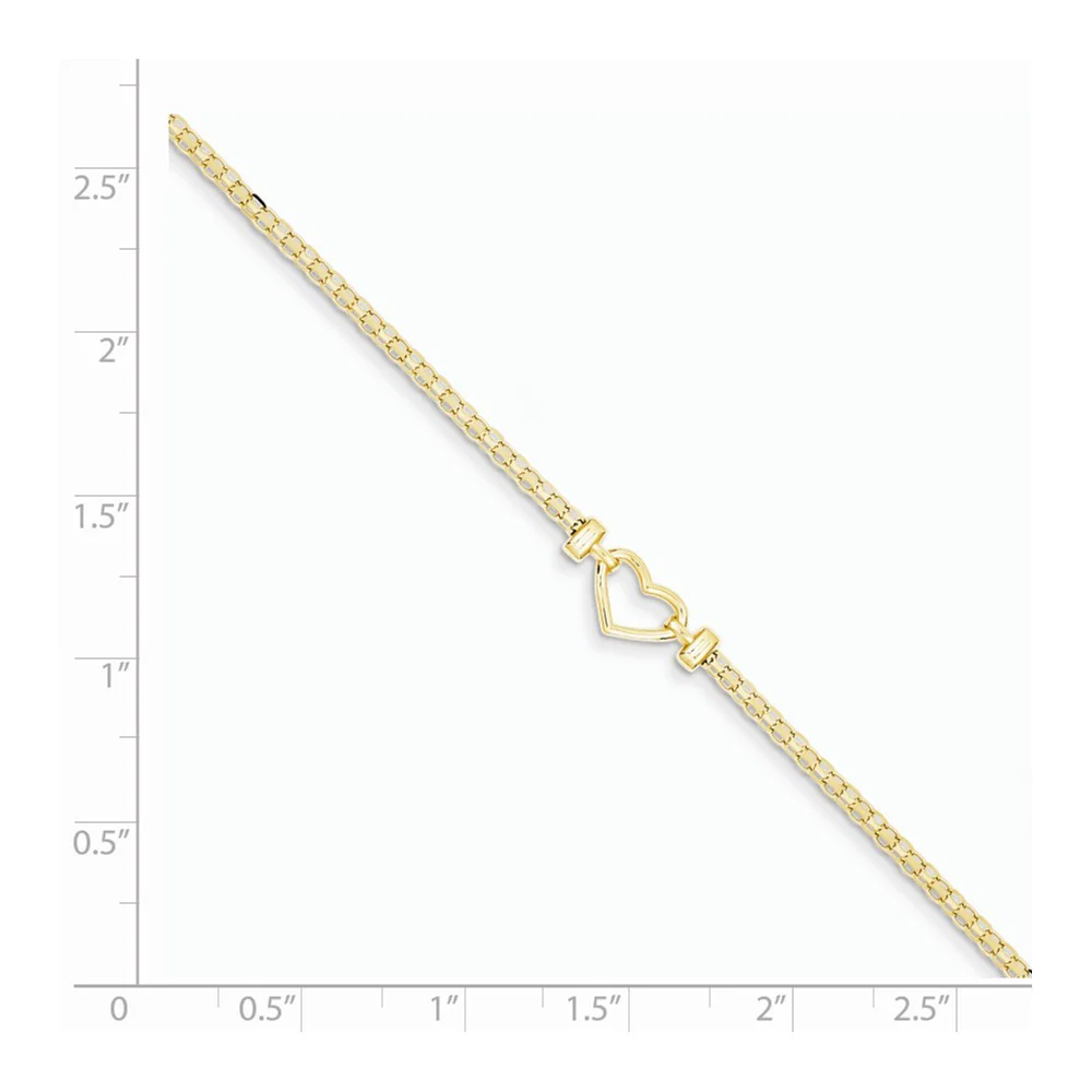Jewelryweb 14k Yellow Gold Polished 2 Open-Heart Anklet - 10 Inch - Lobster Claw