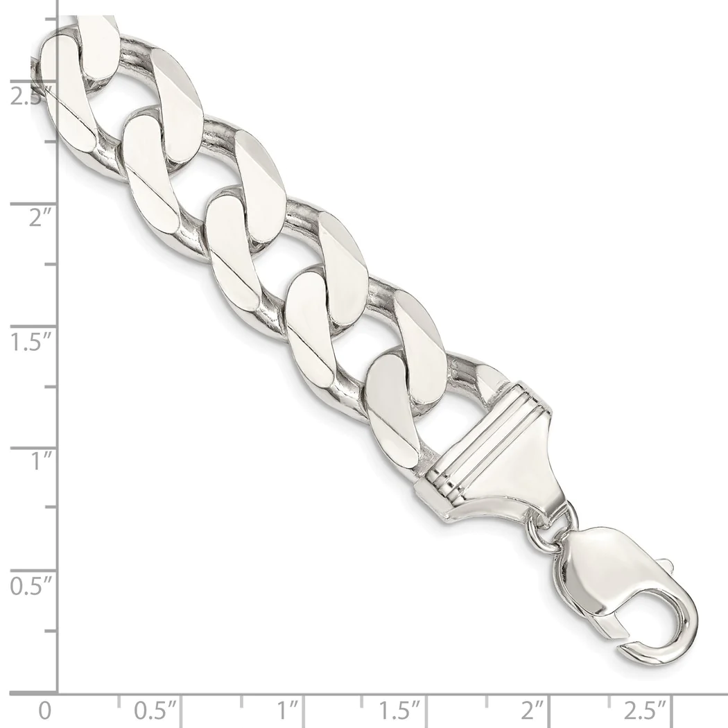 Jewelryweb Sterling Silver 15mm Curb Chain Ankle Bracelet - 10 Inch