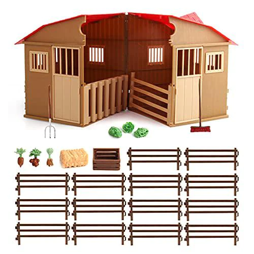odowalker 60pcs farm animals figurines toys with barn house fence, odowalker farmhouse figures pretend play set farm figurines set with