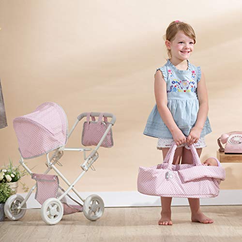 Olivias Little World - Polka Dots Princess Baby Doll Deluxe Stroller - My First Baby Doll Foldable Stroller with Easy Removable