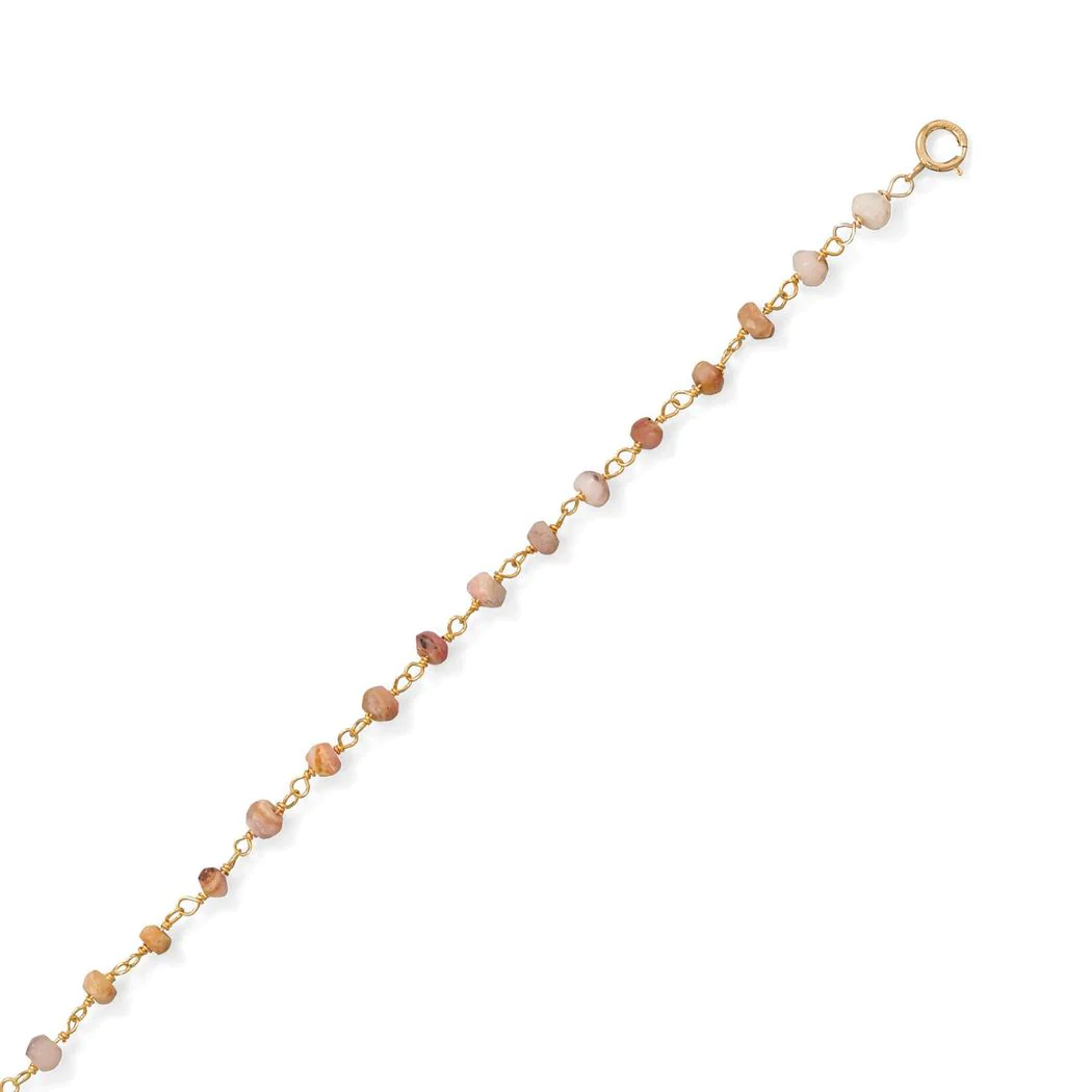 Jewelryweb 14k Gld-Flashed 14/20 Gold Filled Sterling Silver Pink-Opal Anklet Chain Spring-Ring Extention Ronde