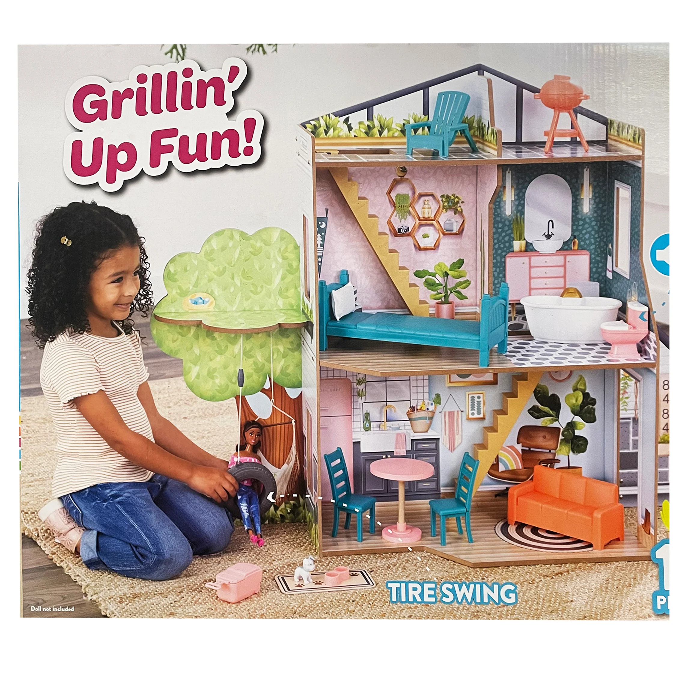 Kidkraft Backyard Cookout Wooden Dollhouse with 16 Play Furniture Accessories