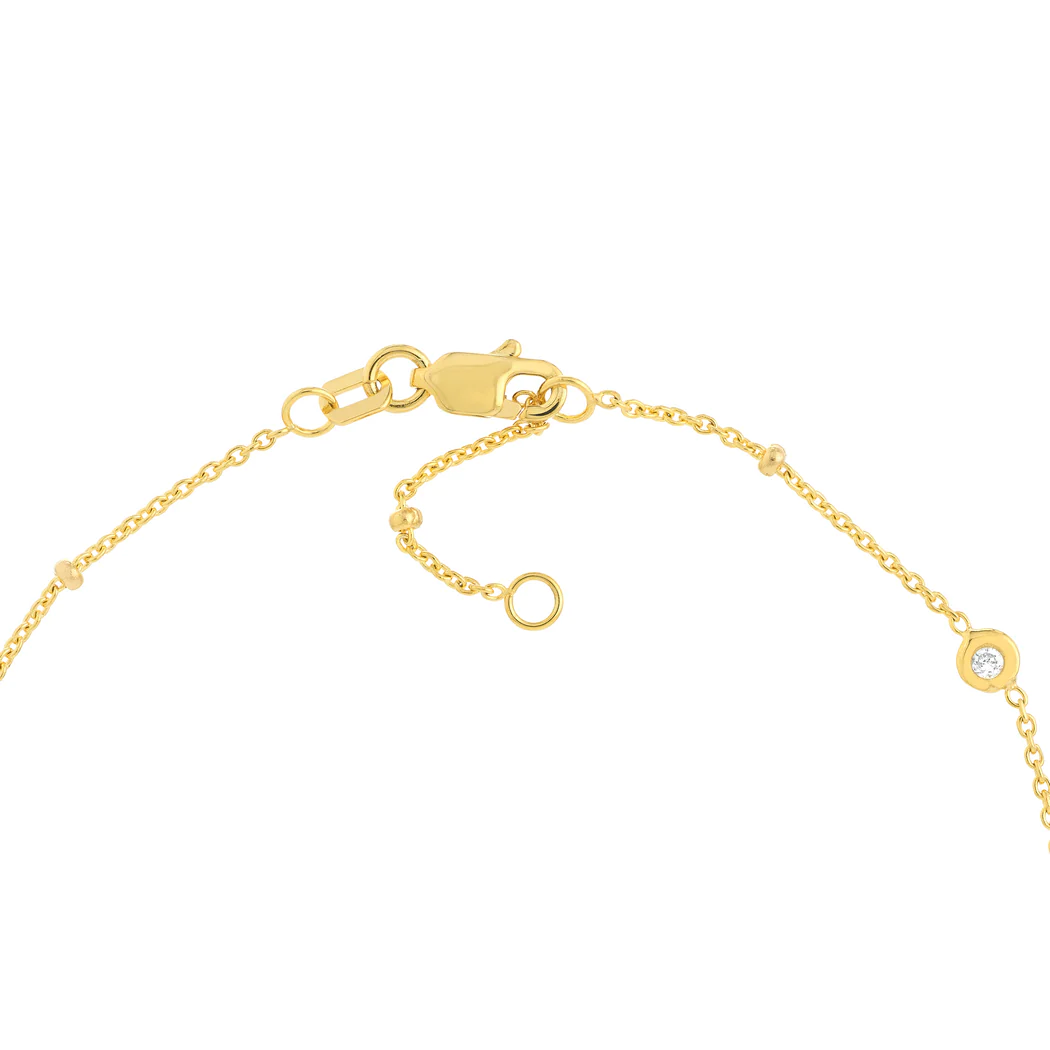 Jewelryweb 14k Yellow Gold 11pc Alternating Dangle and Plain Cubic Zirconia Station Anklet - 10 Inch