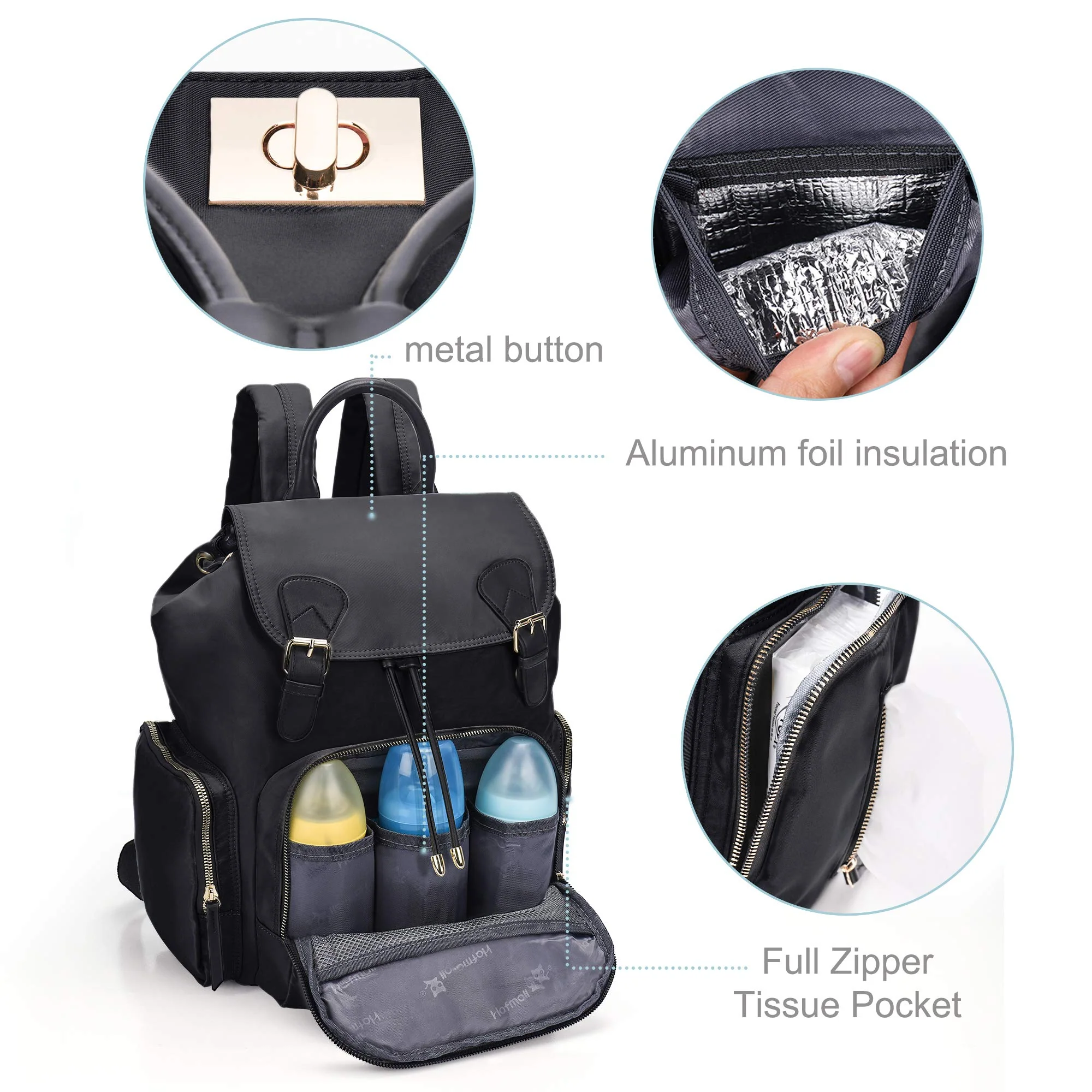 Hafmall Diaper Bag Backpack, Multifunctional Stylish Baby Bag with Stroller Hooks for Boys Girls, Travel Diaper Backpack for Mom