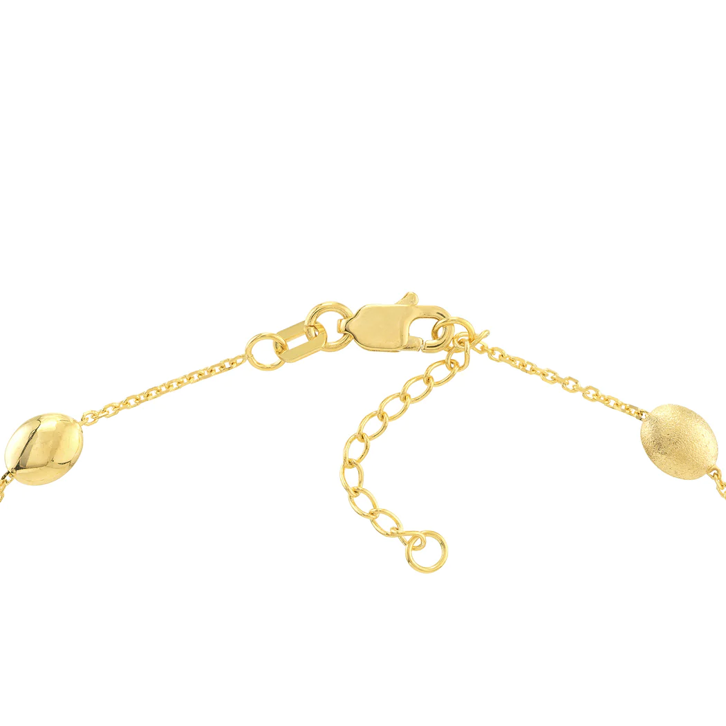 Jewelryweb 14k Yellow Gold Satin and Polished Coffee Beans Anklet - 10 Inch