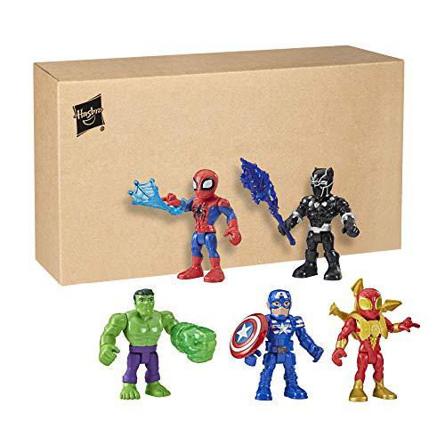 super hero adventures playskool heroes marvel 5-inch action figure 5-pack, includes captain america, spider-man, 5 accessorie