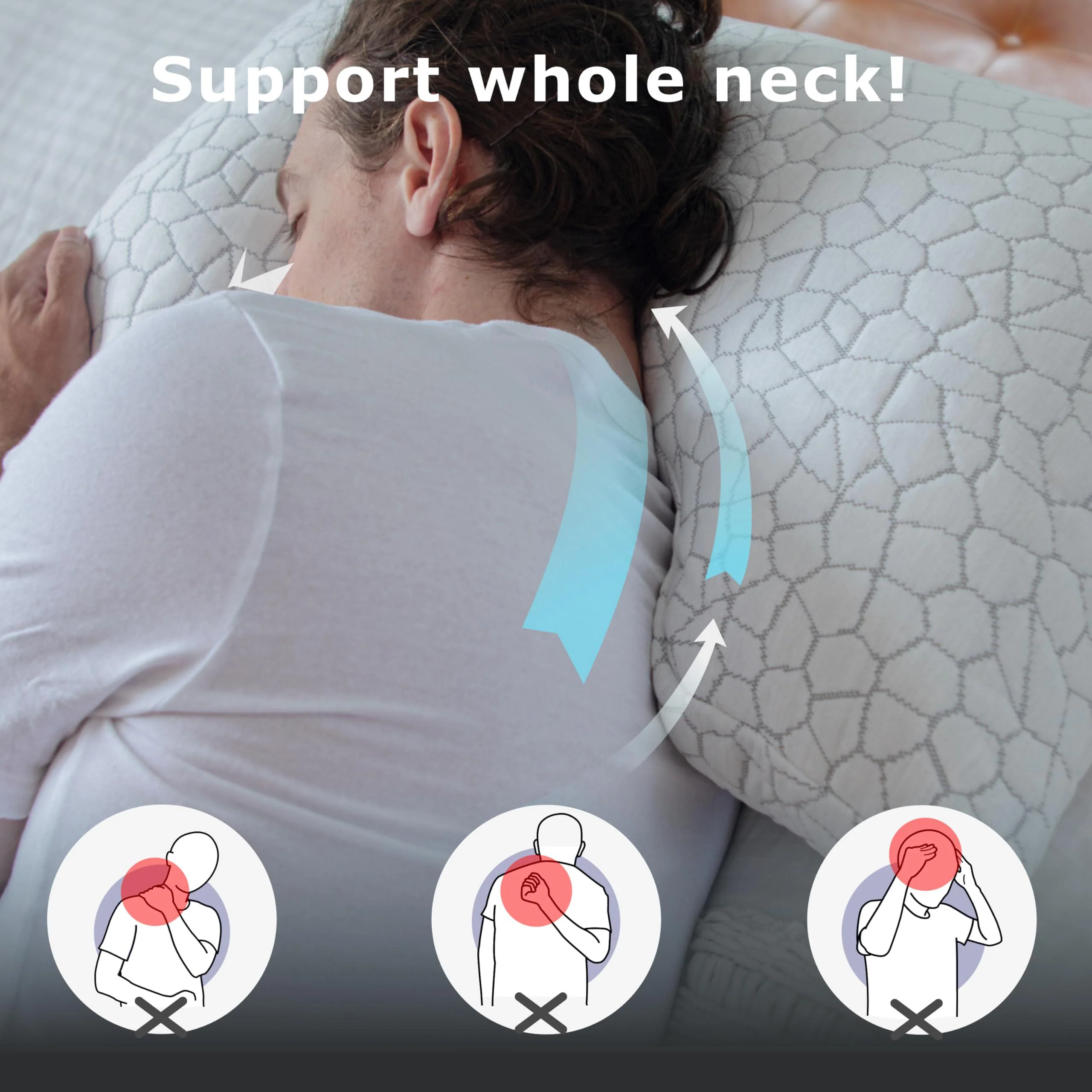 pharmedoc memory foam pillows - side sleeper pillow - curved pillow - deep center - neck pillow for pain relief - queen bed p
