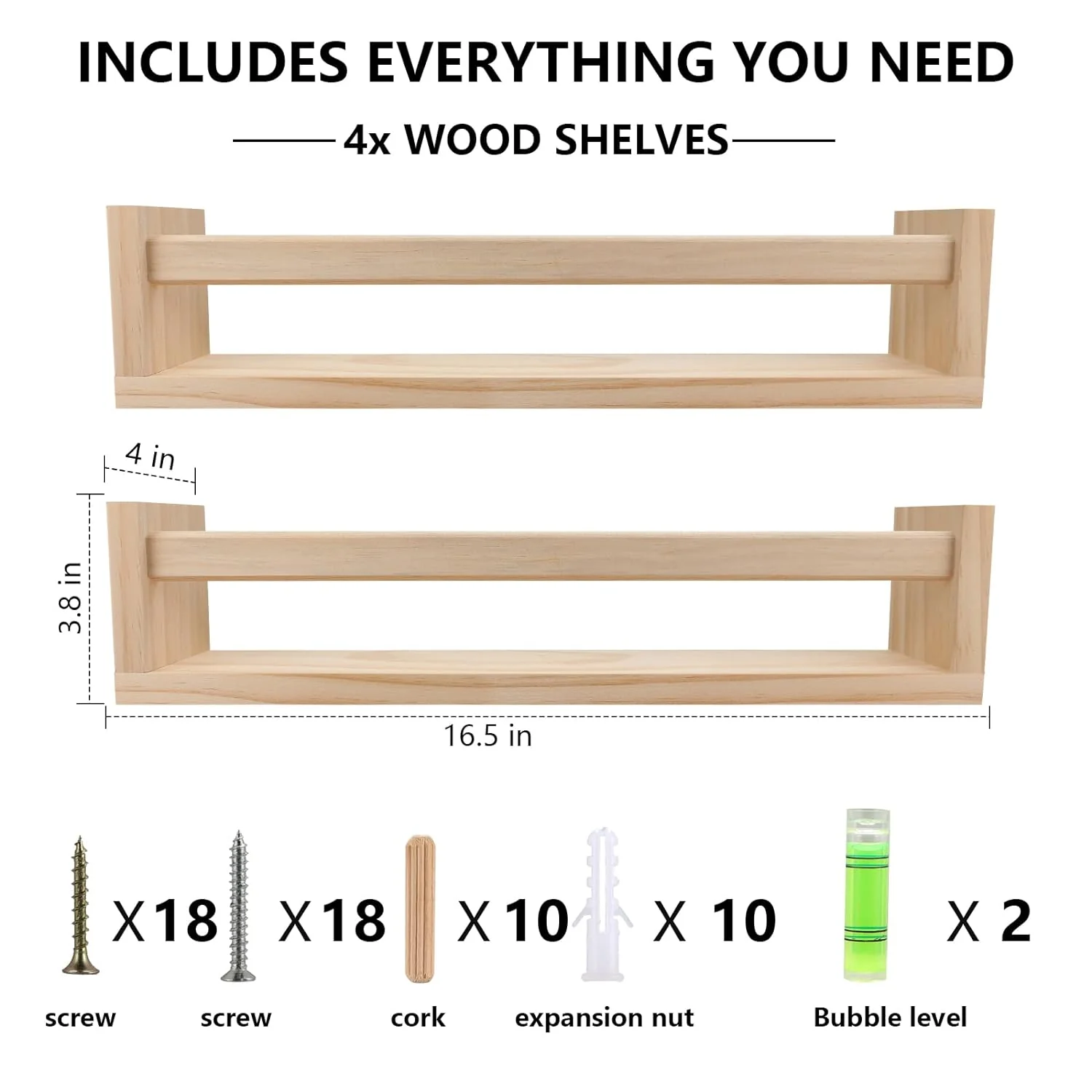 Great Choice Products Bomid Wall Bookshelves,Set Of 4 Natural Wood Floating Bookshelf,Nursery Shelves,Floating Book Shelves For Wall(Burlywood)