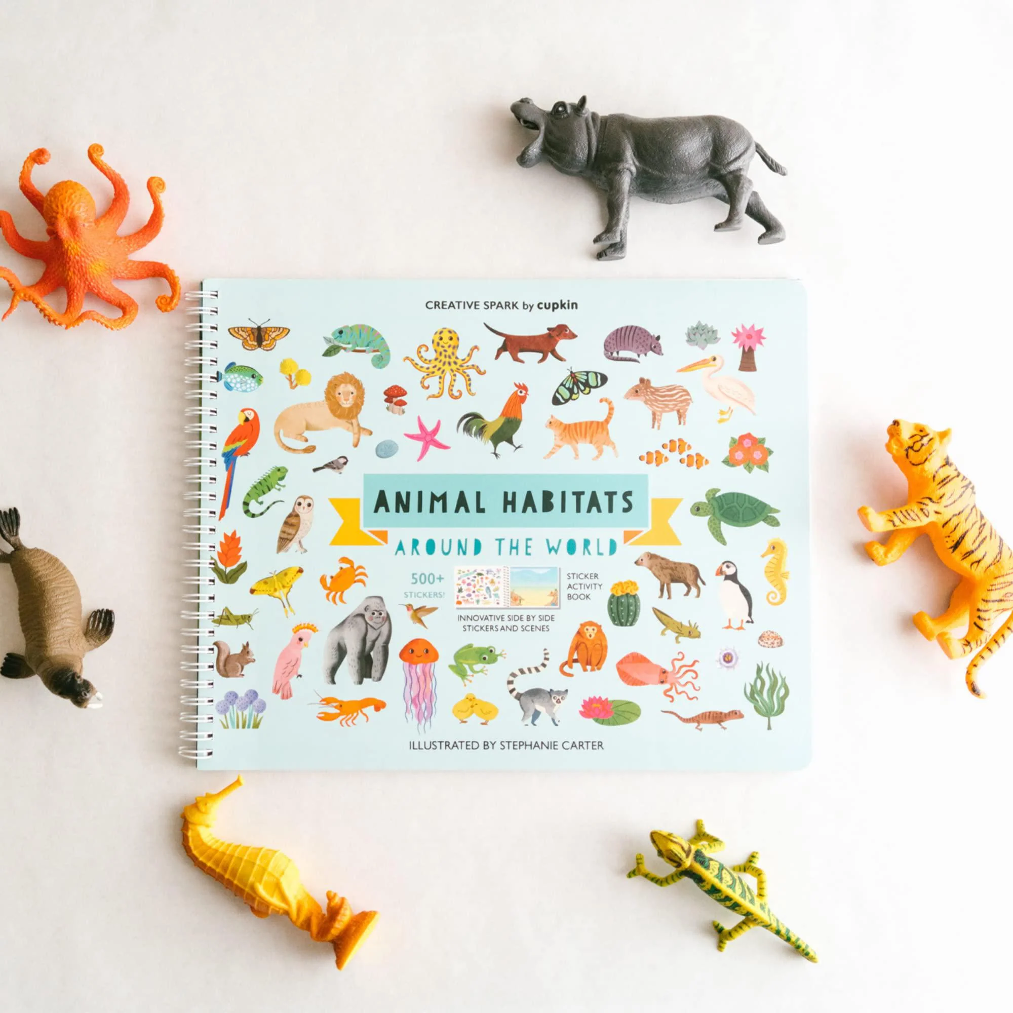 Cupkin animal habitats sticker + coloring book (500+ stickers &a; 12 scenes) by cupkin - side by side activity book design - fun stick