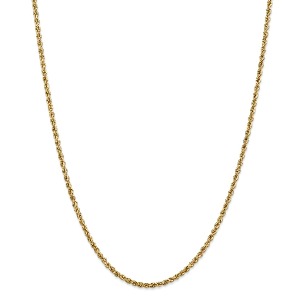 Jewelryweb 14k Yellow Gold 2.5mm Handmade Regular Rope Chain Ankle Bracelet - 10 Inch