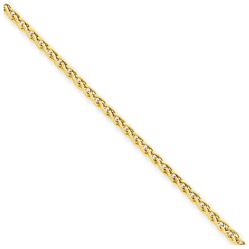Jewelryweb 14k Yellow Gold 2.00mm Wheat Anklet - 10 Inch - Lobster Claw