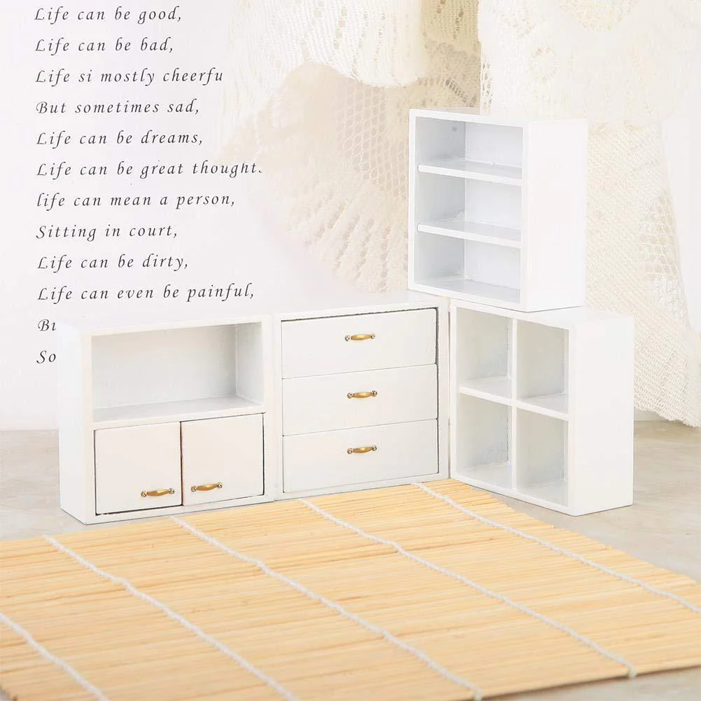 BANAPOY 1:12 miniature doll furniture diy dollhouse wooden display cabin for dollhouse(white)