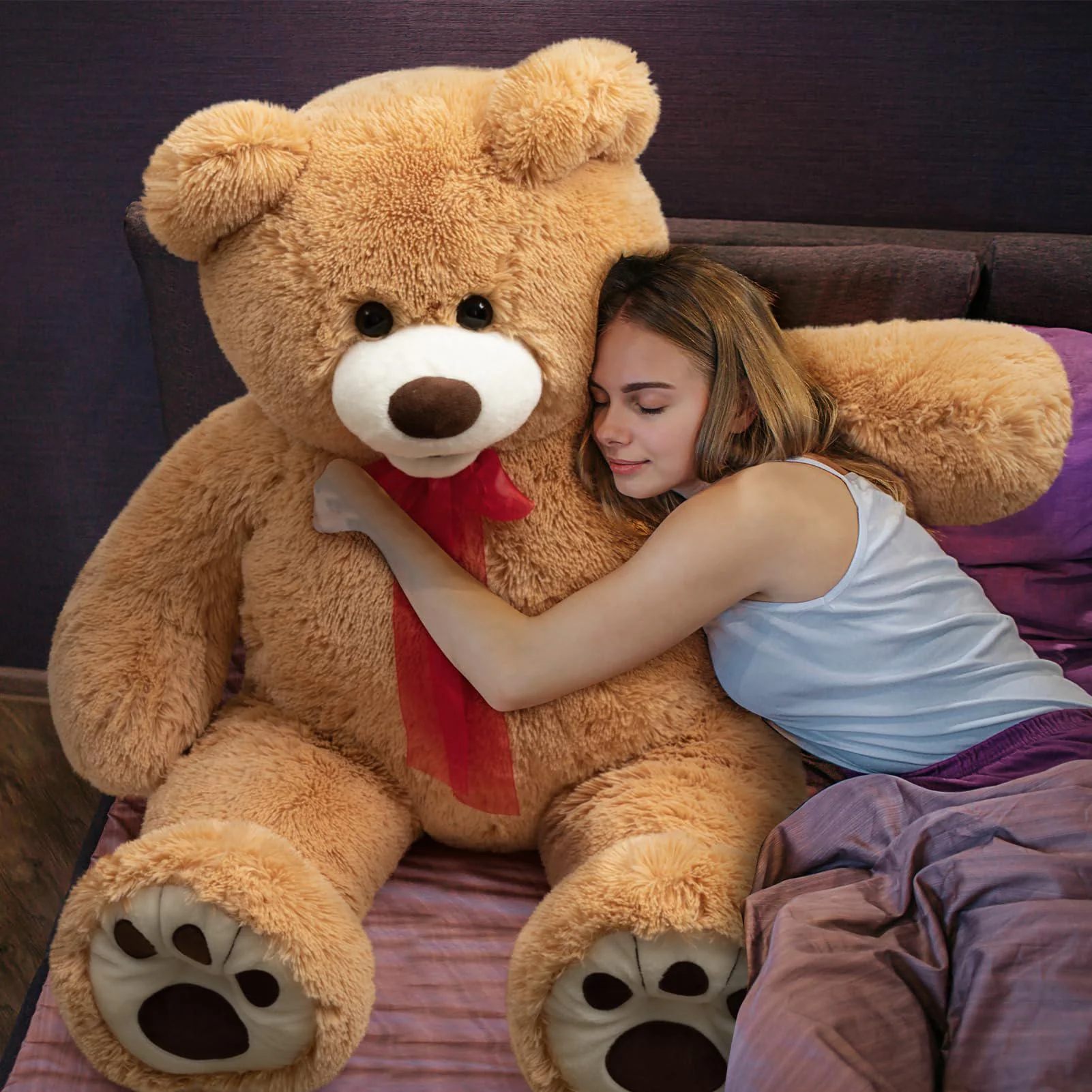 hollyhome giant teddy bear stuffed animal 4 ft huge teddy bear plush with embroidered paws cuddly toy for girlfriend and kids