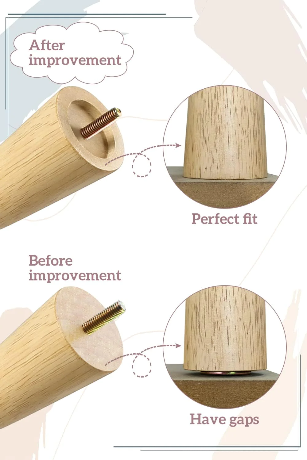 GOSCHE Wooden Chair Legs 10 inch, Round Solid Wood Furniture Feet, Sofa Legs Set of 4, Replacement Couch Legs for Armchair, Cabinet, M