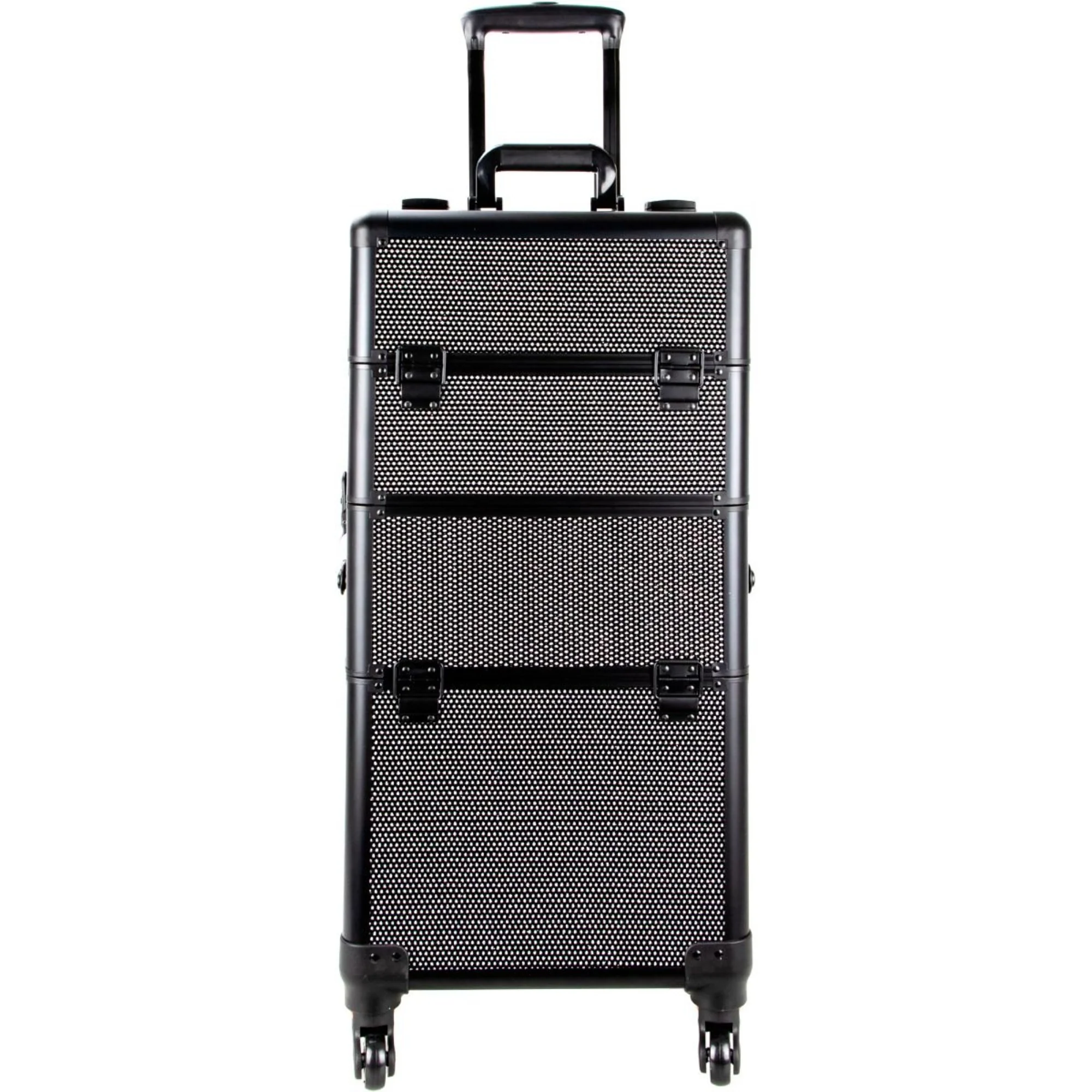 Just Case USA Inc Black Krystal 4-Wheels Professional Rolling Aluminum Cosmetic Makeup Case and Easy-Slide &a; Extendable Trays with Dividers
