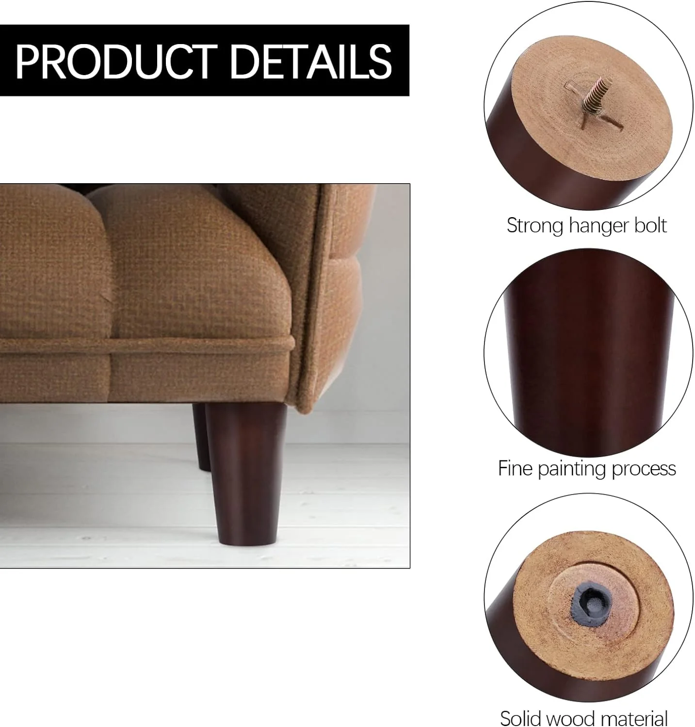 TURSTIN 8 Pieces Furniture Legs 4 Inches Round Solid Wood Furniture Feet Couch Legs Sofa Legs Replacement Legs for Armchair, Cabinet, C