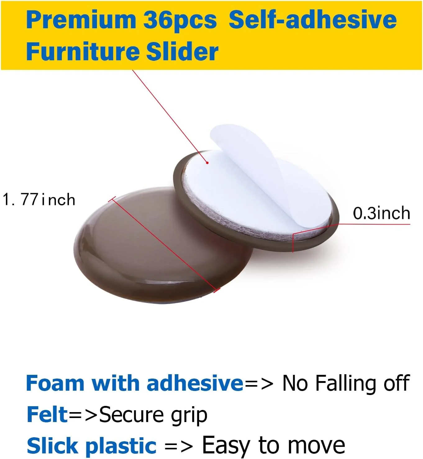 kayzn 36pcs Self-Adhesive Furniture Slider,1-7/9