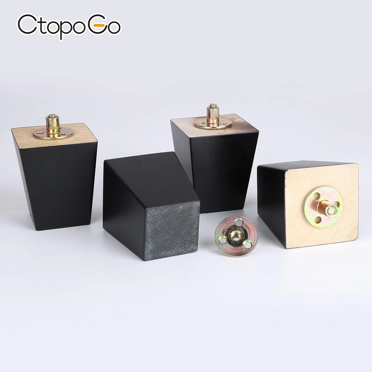 CtopoGo Wooden Solid Wood Square Furniture Legs 3 Inch Set of 4 Mid-Century Modern Sofa Replacement Parts Couch Bed Coffee Chair Desk T