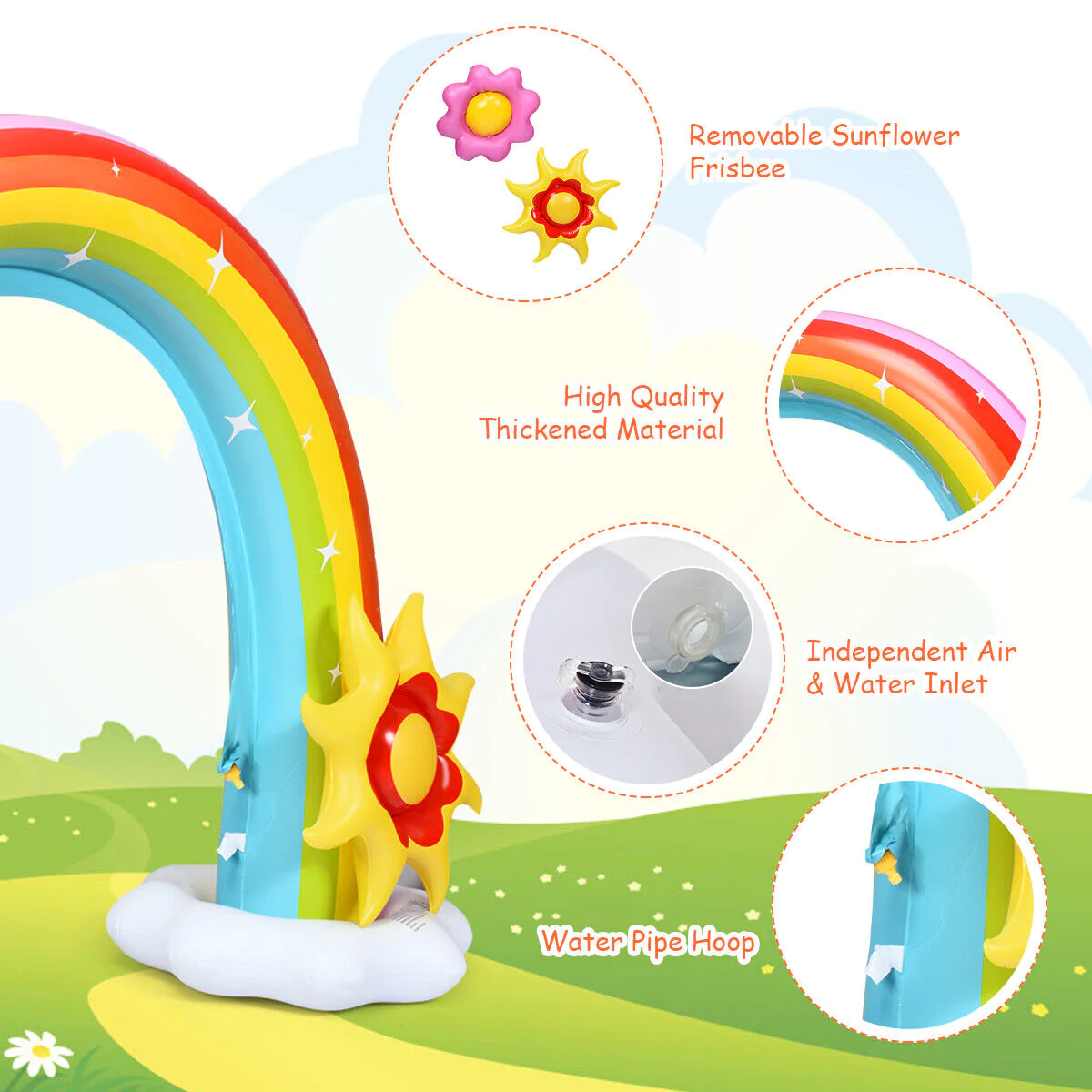 Great Choice Products Inflatable Rainbow Sprinkler Summer Outdoor Kids Spray Water Toy Yard Party Pool