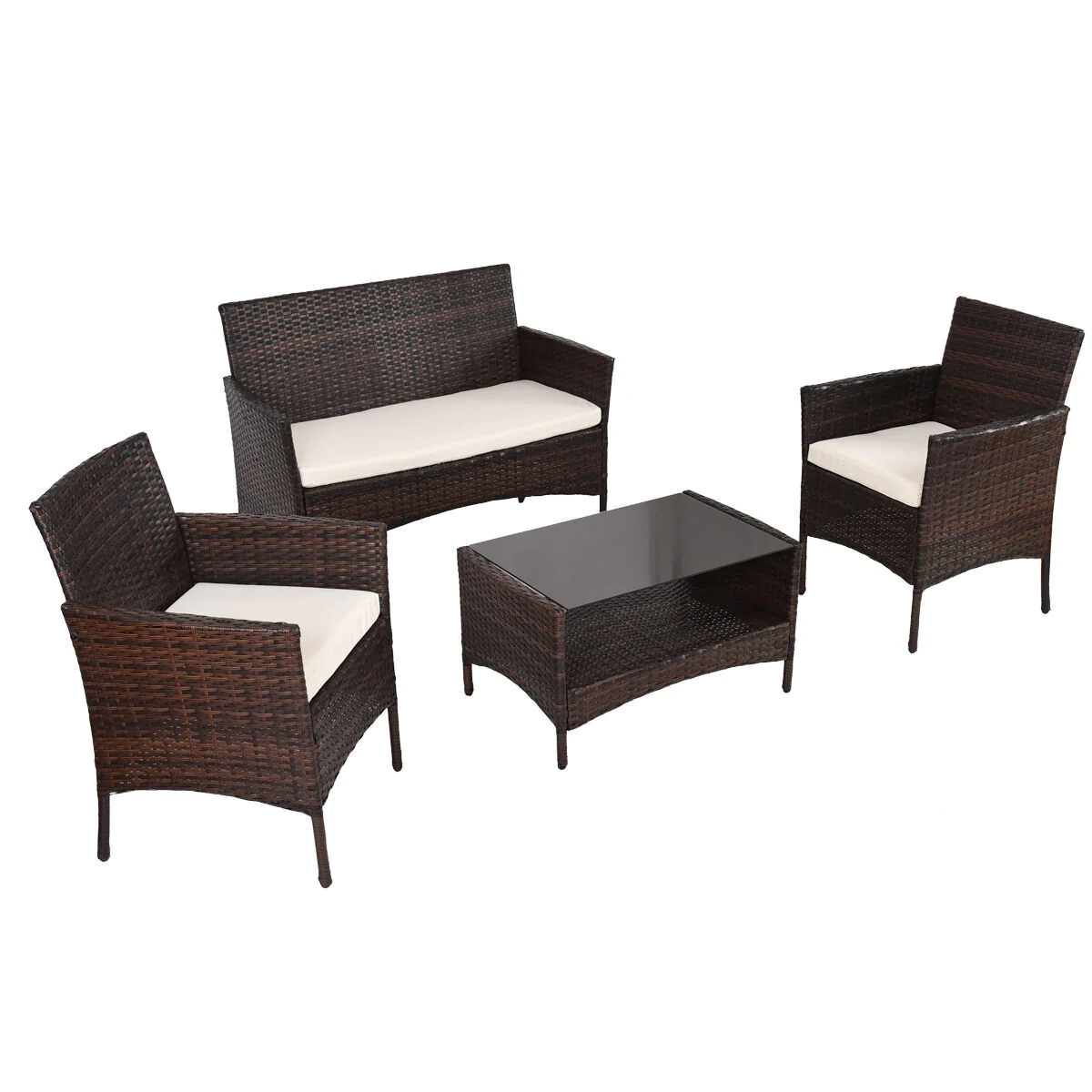 Great Choice Products 4 Pcs Outdoor Patio Rattan Furniture Set Table Shelf Sofa W/ Beige Cushions New