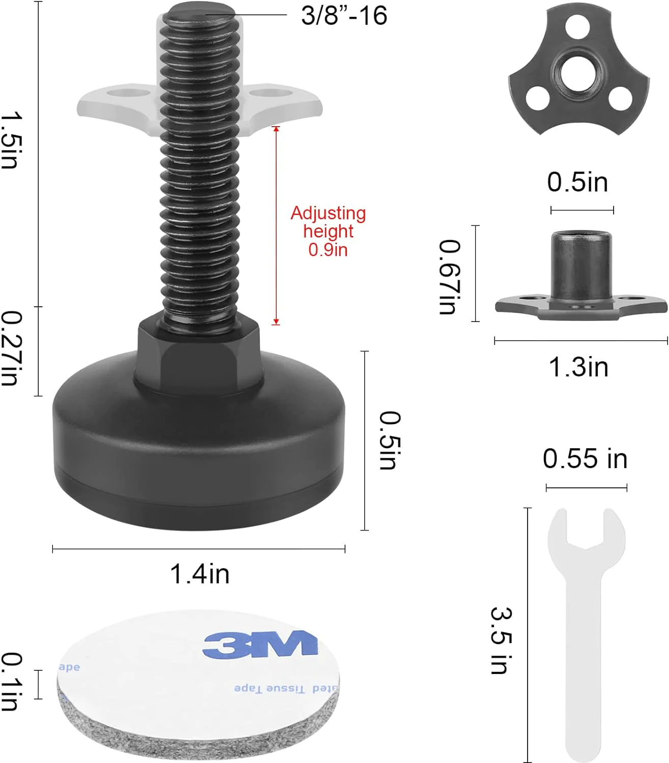 Sanchamy Heavy Duty Furniture Levelers 3/8&s;&s;-16 Thread w/ T-Nut Kit Furniture Leveling Feet Adjustable Furniture Levelers for Tables,Cab