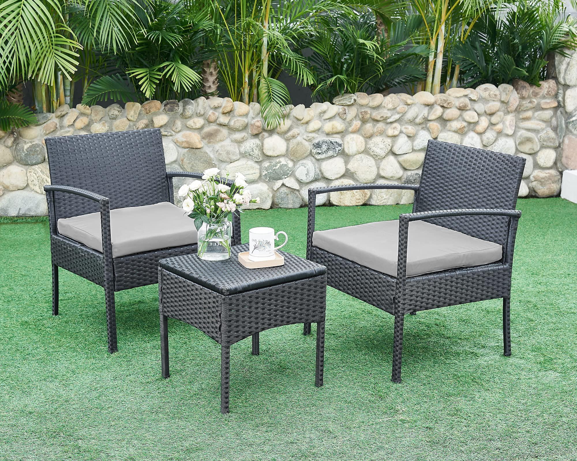 leasbar outdoor chairs set bistro set 3 pieces patio conversation set furniture set for small balcony rattan chairs and table