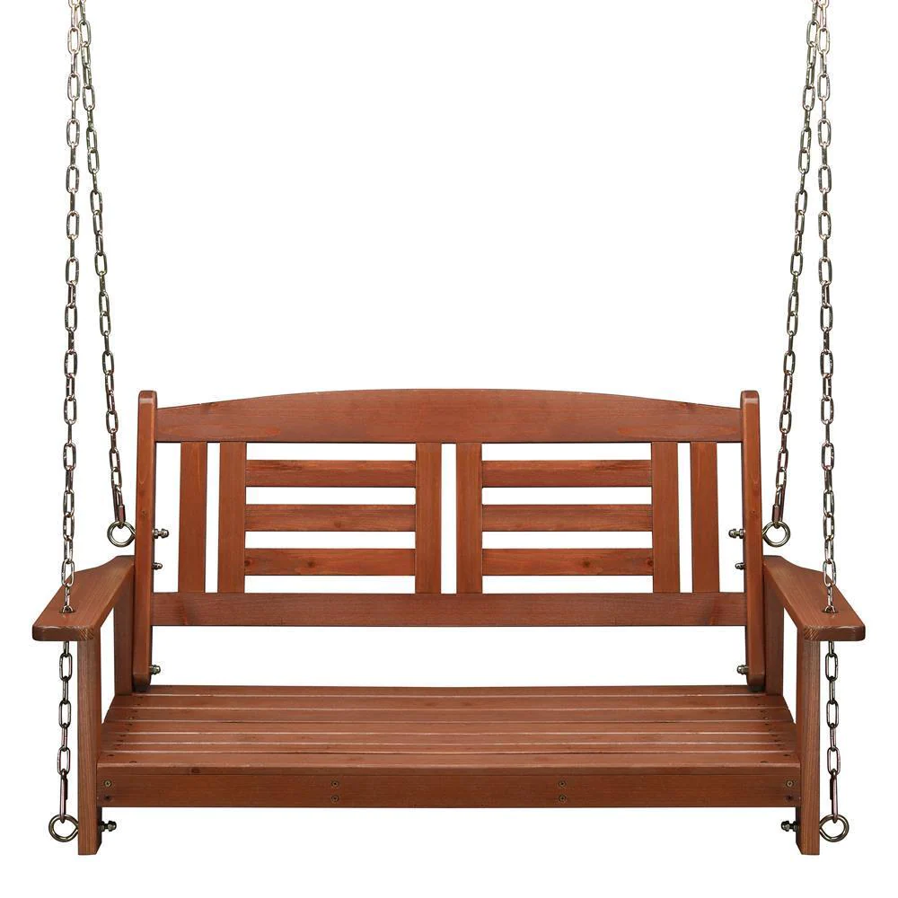 GCP Products 2 Person Porch Swing Bench Wooden Hanging Swing Chair Garden Patio Reddish-Brown