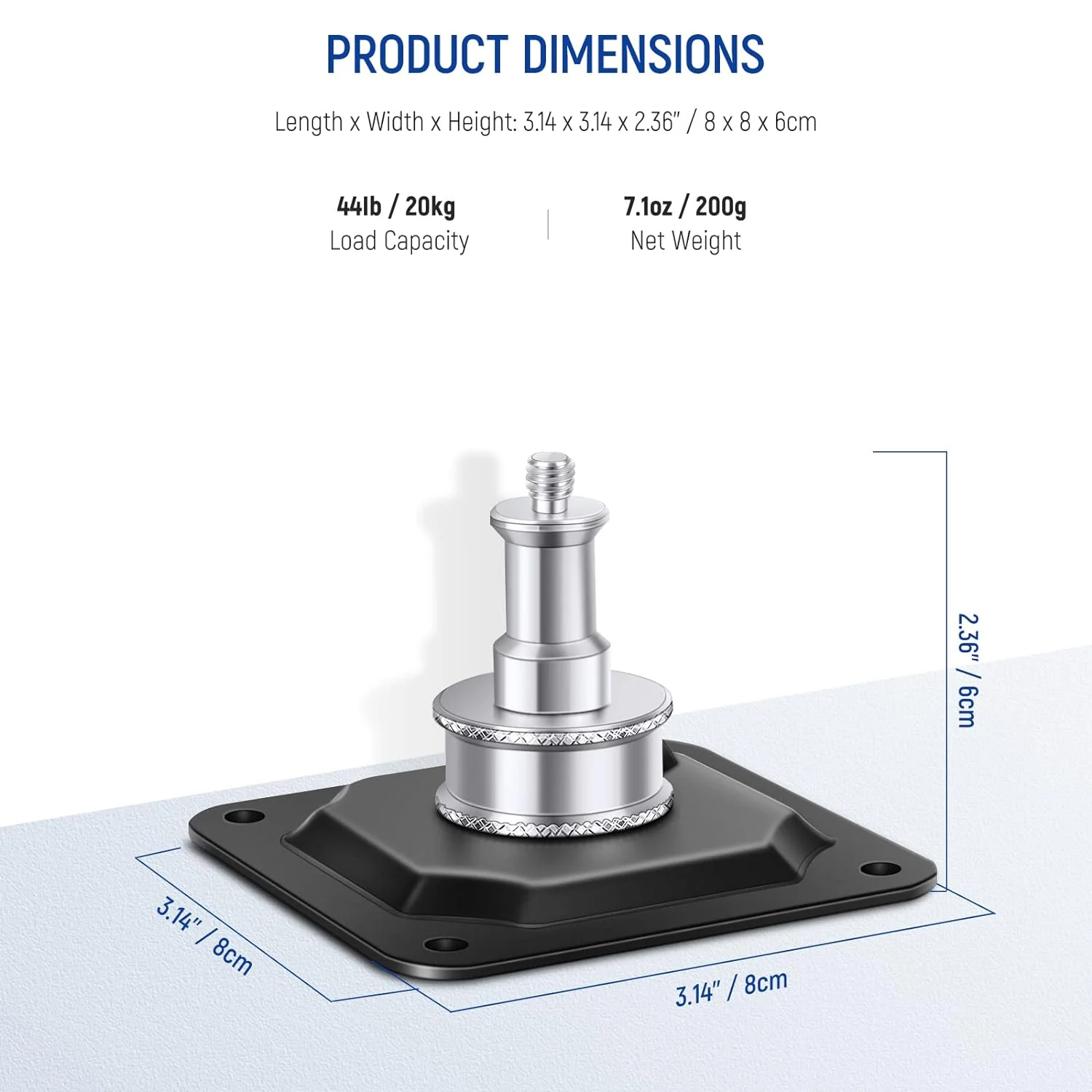 Zell Electronics Zell Ceiling Mount, Wall And Ceiling Mount Adapter With 5/8” Stud And 1/4” Screw For Ring Light, Studio Monolight, Led Video …