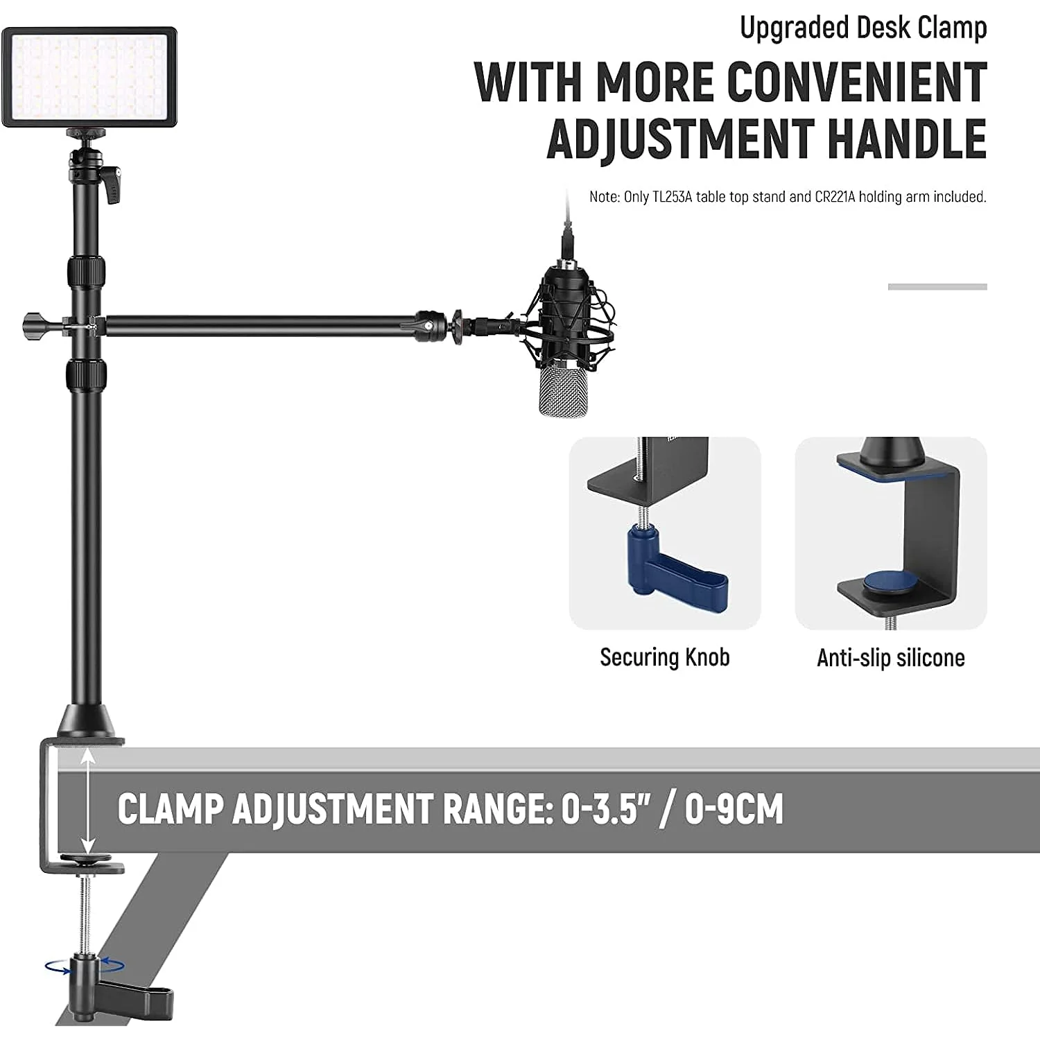 Zell Electronics Zell Tabletop Camera Mount Stand With Flexible Arm, Overhead Height Adjustable Light Stand Mount With Table Mounting Clamp, S…