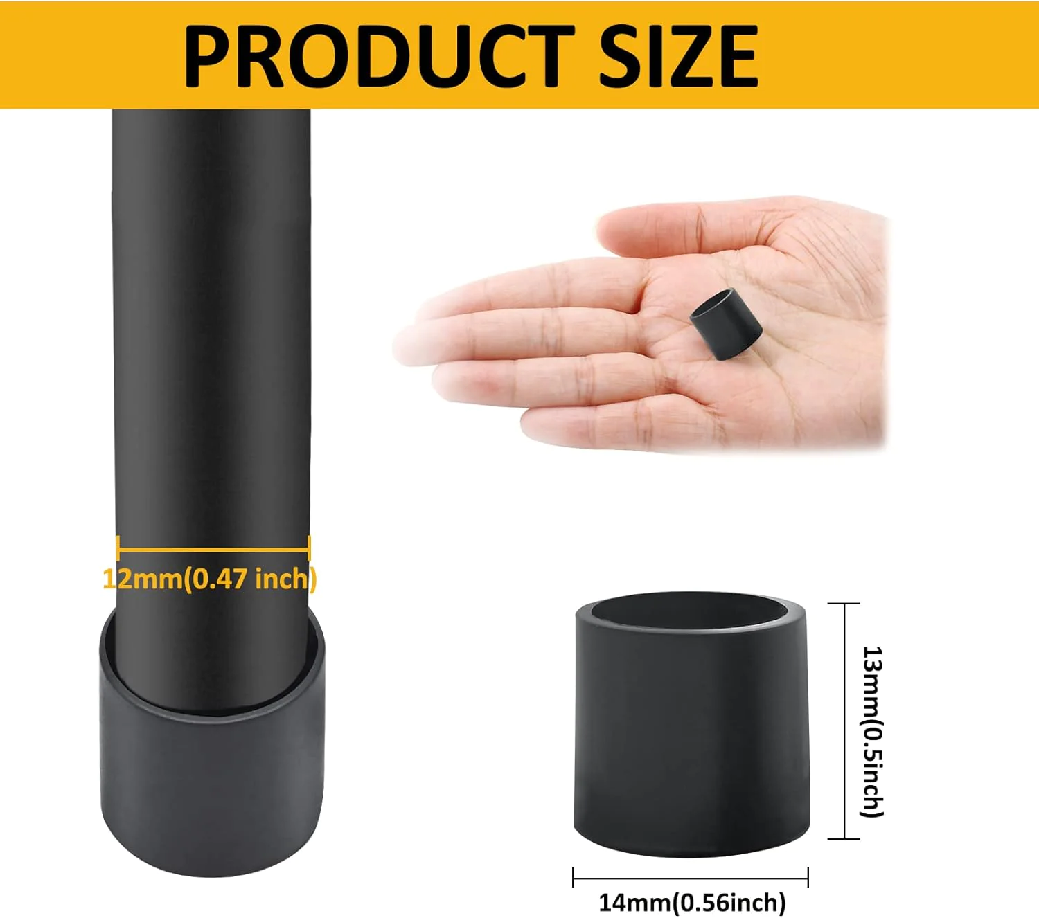 Auvotuis 32Pcs 0.47 Inch (12mm) PVC Chair Leg Tips, Round Non-Slip Folding Chair Leg End Caps Black Small Furniture Table Feet Caps Floo