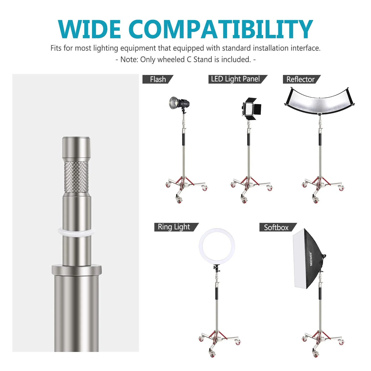 Zell Electronics Zell Heavy Duty Light Stand With Casters, Adjustable Tripod Stand With 100% Stainless Steel, Photography Wheeled Base Stand F…