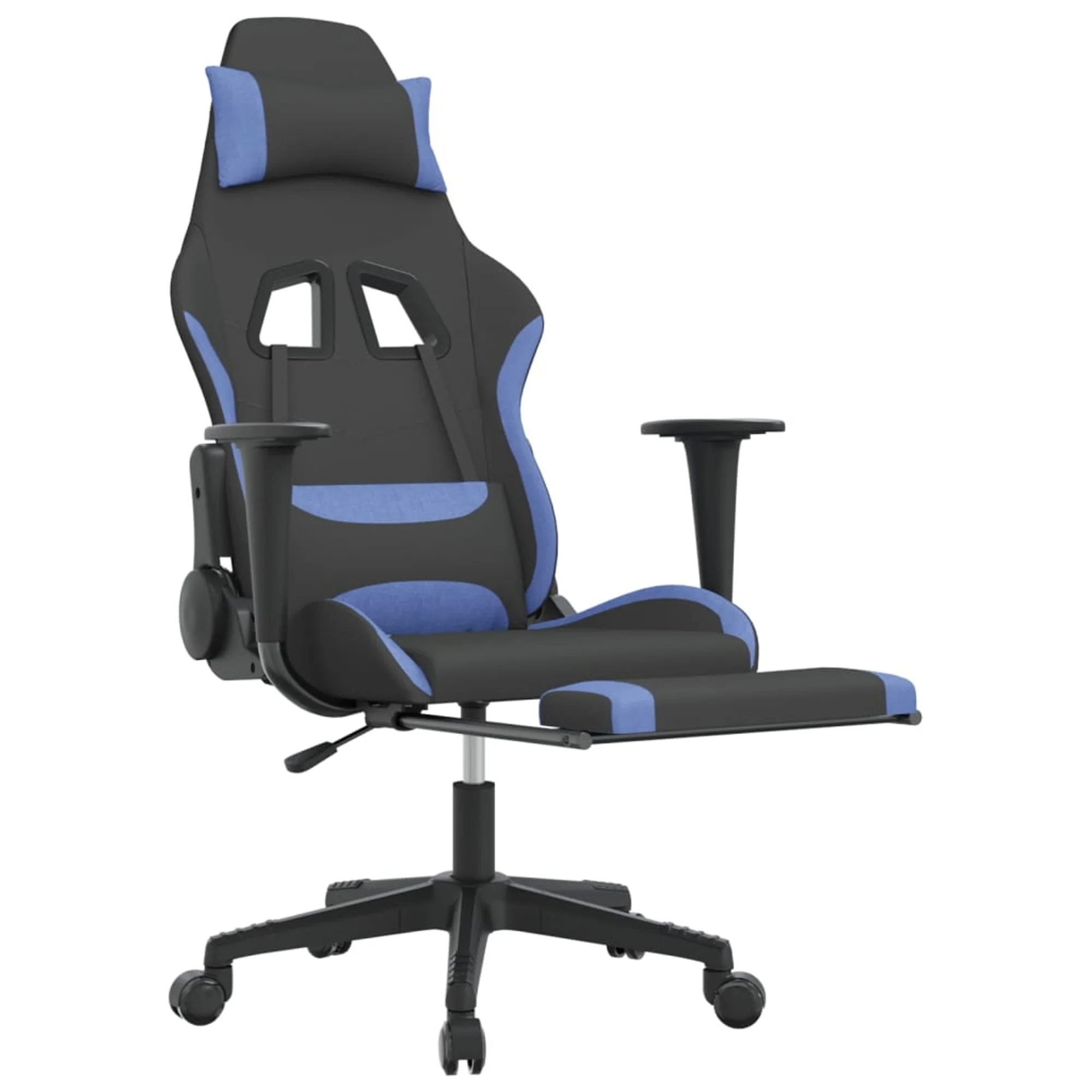 vidaXL Gaming Chair with Footrest Black and Blue Fabric