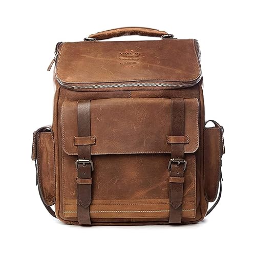 VELEZ Top grain Leather Backpack for Men - 156 Inch Laptop Bag - Brown Designer Bookbag - Mens Vintage Business Travel casual co