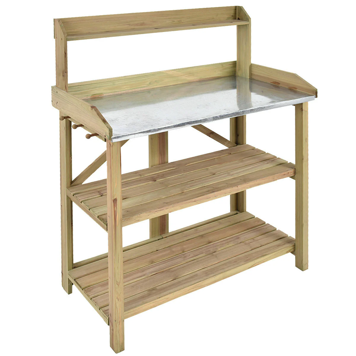 Great Choice Products 3 Shelf Outdoor Garden Wooden Potting Work Bench Station Planting Workbench