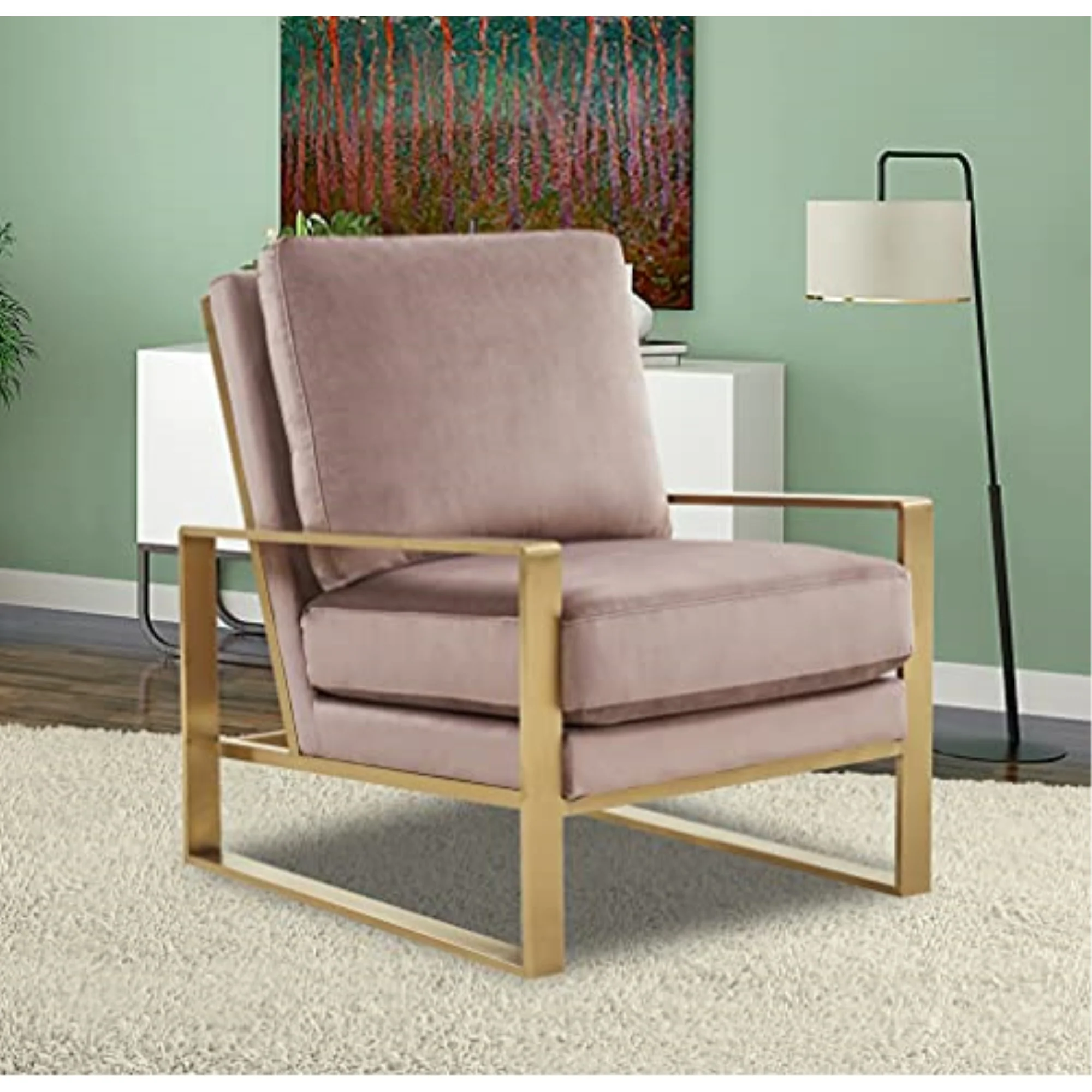 LeisureMod Jefferson Velvet Design Accent Armchair With Gold Frame