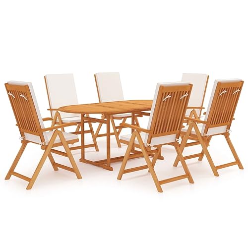 vidaXL Solid Teak Wood Patio Dining Set 7 Piece with Cushions Garden Outdoor Balcony Backyard Terrace Dinner Dinette Table Chair