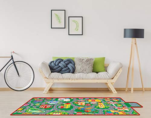 beetoy Kids Road Carpet Play Mat for Toy Cars, Portable Anti-Slip Large Play Rug for Toddlers with 6 Car, Children Educational R